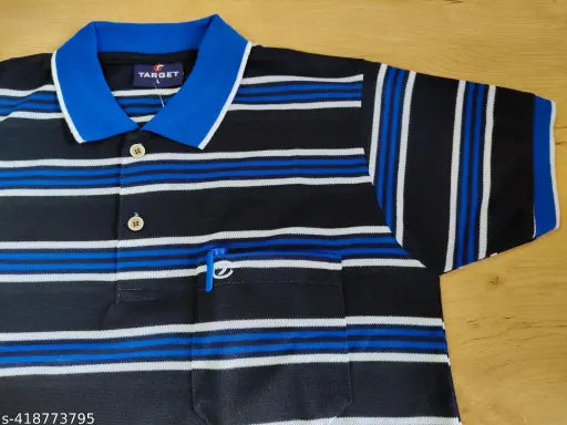 Multicolor striped cotton blend polo t-shirt for men, plus size XXL from Krishiika enterprise, India