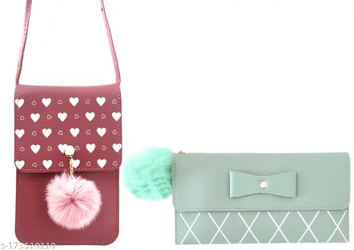 Teal clutch with heart studs and pompom accents