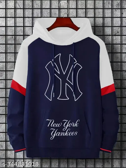 Printed blue wool long sleeve hoddie for men, high-quality Indian-made fashion T-shirt with unique design