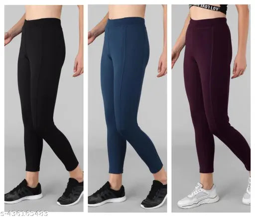 Lycra solid-color women's gym & casual wear tights (pack of 3) - trendy stretchable fitness attire