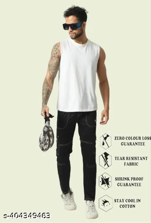 Jeancherry Regular Fit Cotton Blend Black White Pocket jeans, solid net pattern, durable stretchable denim for men's casual and party wear