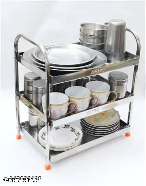 Stainless steel 3-tier dish drainer with cup & glass storage organizer, modern kitchen essential for utensils