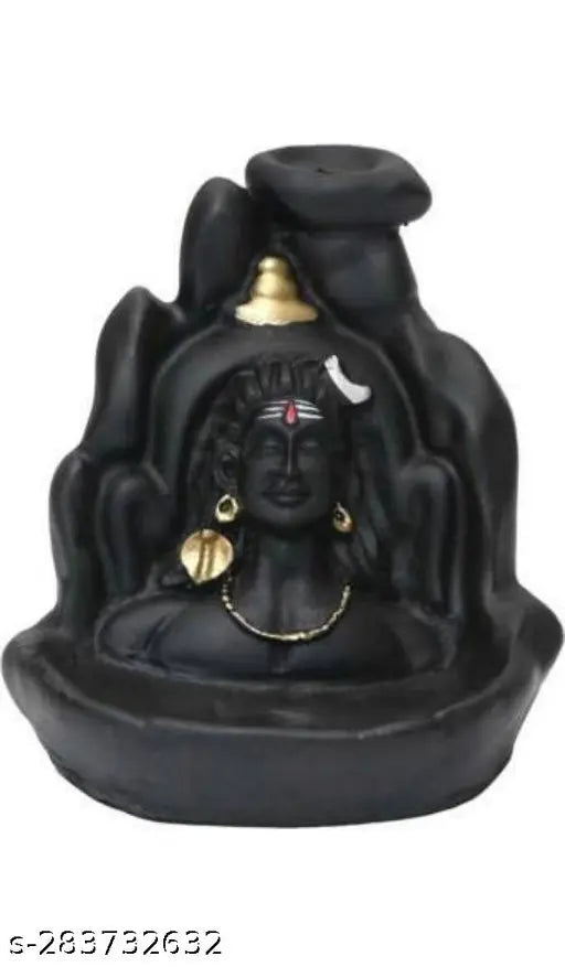 Handcrafted PMR Shiva Backflow Smoke Fountain Incense Holder with 20 Backflow Incense Cones, poly resin, Indian origin