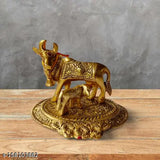 Gold-finished Kamdhenu cow brass statue, traditional Indian home decor gift item for Diwali celebration