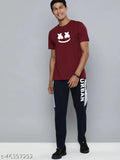 Maroon marshmallow printed men's London Crew round neck half sleeve cotton t-shirt, perfect for gym, sports, events & casual wear