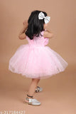 Vibrant pink midi knee length party dress with grinning print, net fabric, sleeveless, for 12-18 months - 3-4 years