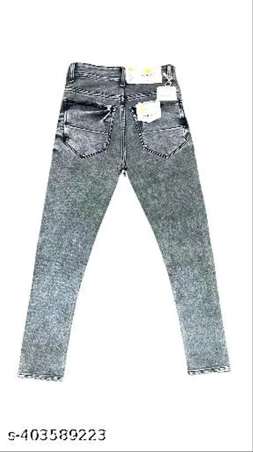 Grey denim men's jeans with stitched pockets