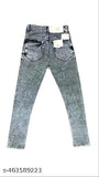 Grey denim men's jeans with stitched pockets