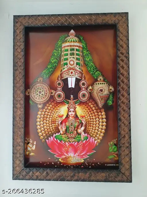 Synthetic resin Indian wall hanging: Laxmi & Srinivasa Tirupati Balaji Lakshmi Govinda Swamy Sri Venkateswara Perumal 9x12 inches