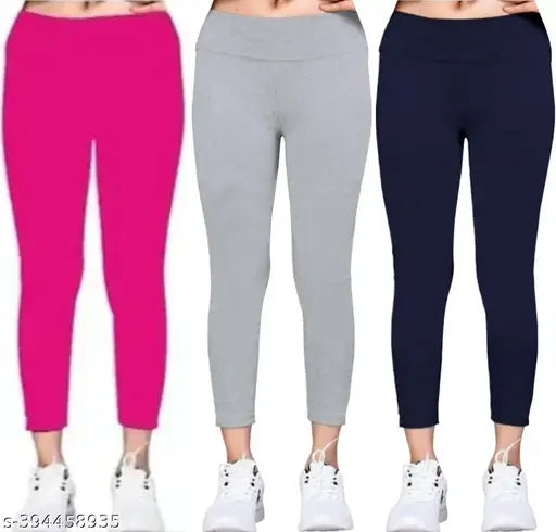 Stylish women's cotton blend jeggings, pink grey melange navy in ankle length sizes: 24, 26, 30, XS, S, M