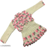 Handmade woolen frock-cum-sweater for baby girls, long-sleeved, printed net pattern, Indian origin, 0-3M size