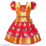 Cotton Silk Kids' Madhura Pattu Lehengha Choli with waist belt, floral pattern in warm Indian festivals celebration