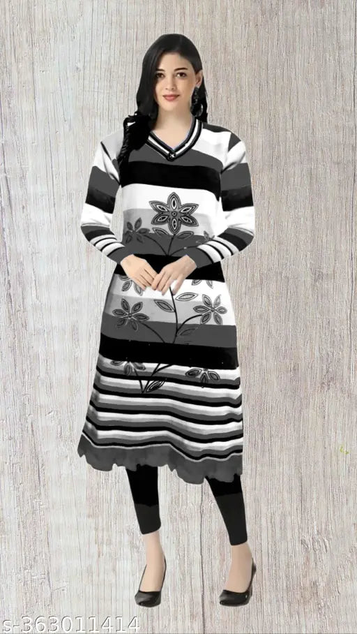 Garam womens winter kurti with wool fabric and printed design