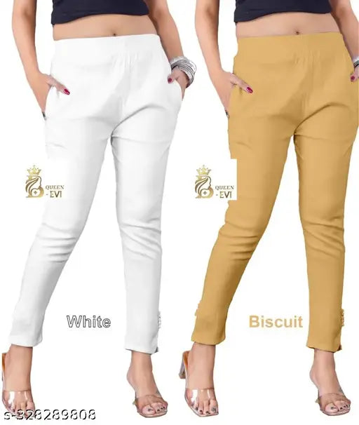 Yellow cotton cropped slim fit trousers in a pack of 2