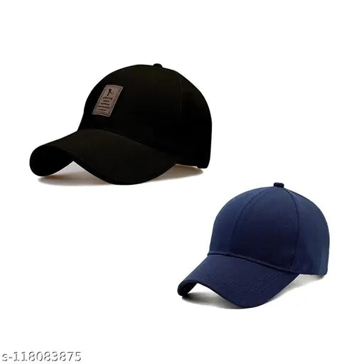 Black cotton baseball caps pack - 1 (black, blue), versatile headwear for sports or casual wear