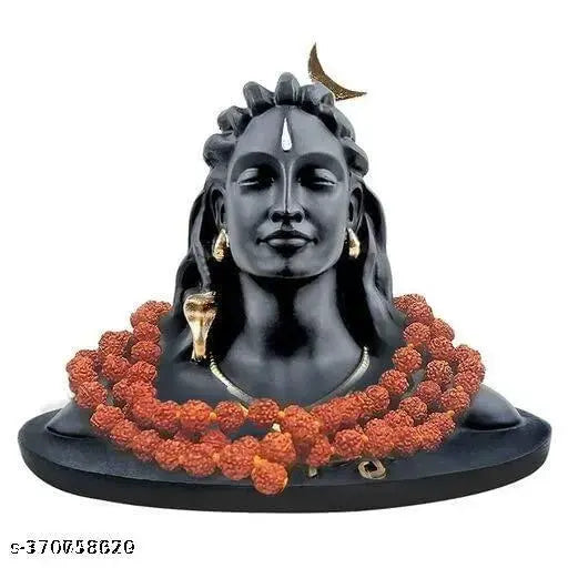 Black Adiyogi Shiva Statue with Rudraksha Mala, Indian religious idol for car dash board or home office decor