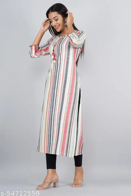 Striped cotton casual kurta for women, short sleeves, best quality product from India