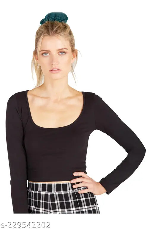 Long-sleeve cotton Trends Tower women's t-shirt, solid color, S (32in bust, 24in length), Made in India, bio-washed and ozone free dyed