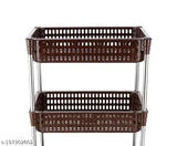 A multi-tiered fruit and vegetable storage rack in a kitchen
