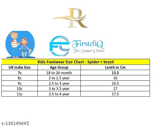 Kids trending velcro shoes for boys and girls, UK size chart. Sizes in cm from 3 to 14