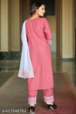 Pink and white women's kurta set with dupatta