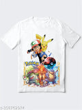 Pikachu polyester short sleeves t-shirt, printed Pokemon design on black background (M, L, XL, XXL)