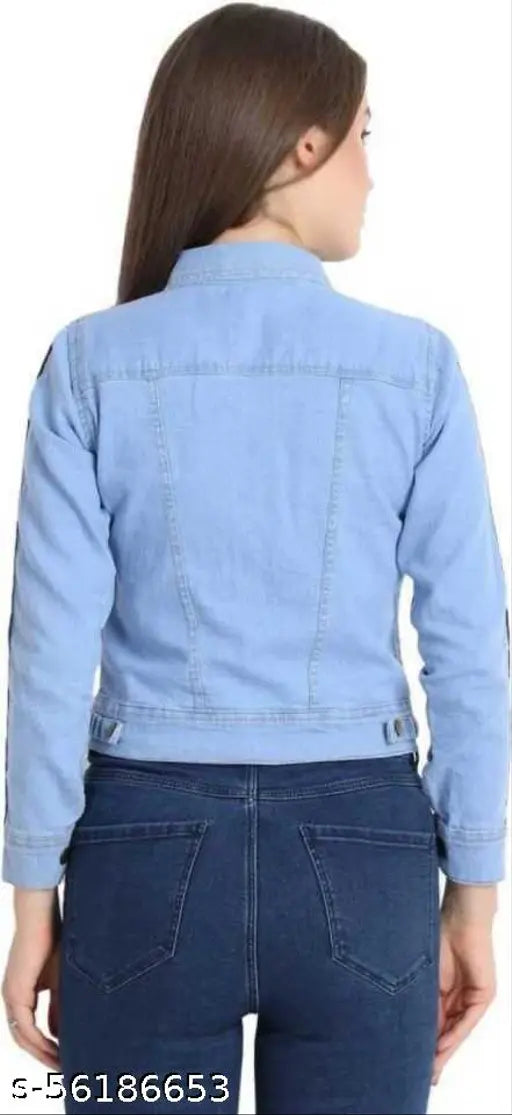 Women's trendy denim jacket, three-quarter sleeves, dyed/washed, fashionable denim lycra jacket, very comfortable and good quality