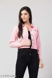 Pink solid denim women's/girls jacket, full sleeve, long sleeves, SAMAN FASHION WEAR, cotton fabric