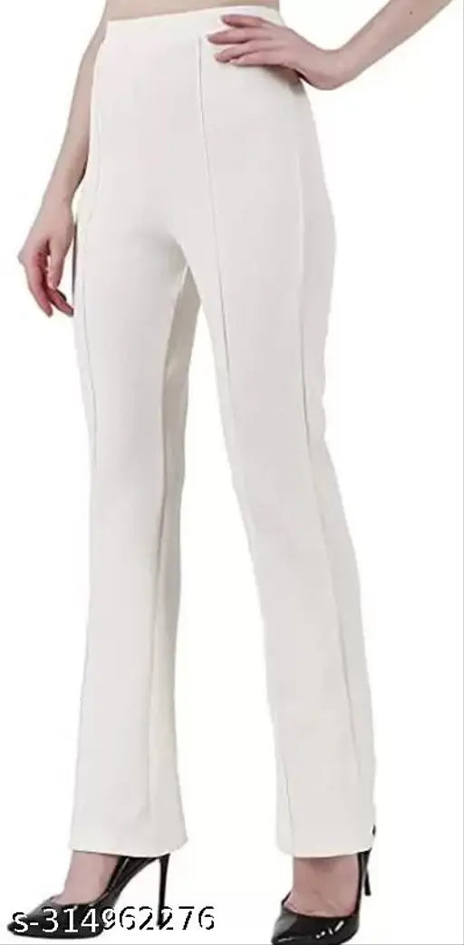Stretchable polyester yoga pants, bootcut ribbed bell bottom trousers for women in solid colors (size options available: 24-36)