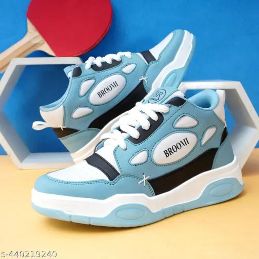 Blue and white high-top sneaker with Brooks branding