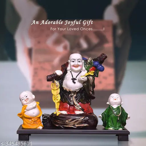 Resin laughing Buddha statue with child monks, decorative showpiece for home or office, ideal for gifting during Diwali, Christmas, weddings, or other festive occasions
