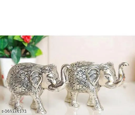 Silver-plated metal elephant pair, Indian decor for Diwali & home/office décor, 7cm x 10cm x 16cm