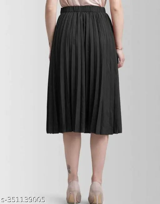Women's formal party attire, black skirt, mid-calf length