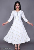 Rayon three-quarter sleeve printed kurti, multiple sizes available in Indian ethic wear styles like Aagam, Chitrlekha, Alisha, and Kashvi. Black, blue, brown, grey, khaki, maroon, multicolor, nude, olive, pink, purple, red, silver, white options. High slit Pakistani straight plazo Anarkalis kurta for women, India origin