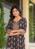 Black and gold printed anarkali kurta with flared sleeves