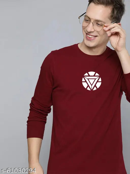 Maroon printed Ironman graphic T-shirt, full sleeve, round neck, 100% cotton for men