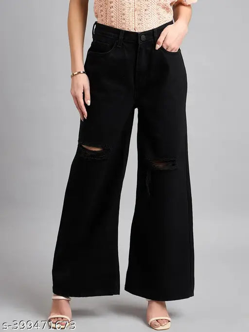 Women's black wide-leg high-rise jeans in the photo