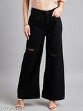 Women's black wide-leg high-rise jeans in the photo