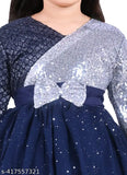 Trendy navy blue and silver sequin dress with a high neckline