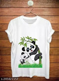 Panda printed round neck white cotton blend t-shirt for men, lightweight and ideal for summer wear