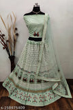 Indian embroidered net FLEX lehenga Indrani pistachio set with choli and dupatta, free size