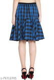 Blue checkered cotton short skirt for women, elastic closure, elegant summer style