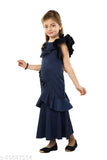 Kids girls Western gown dress, polyester sleeveless maxi dress with floral handwork, ideal for parties and occasions (India)