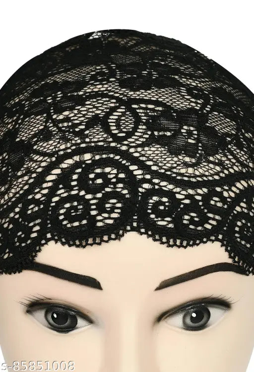 Womens hijab cap, black lace headscarf