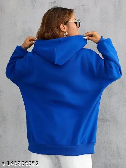 Royal B-white, printed fleece sweatshirt hoodie with 'Calfornia' slogan, hooded cap & kangaroo pockets, suitable for cool places in winter season. Made in India