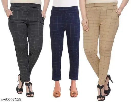 Green printed net cotton blend casual jeggings for women - Genuine quality Indian-made Army track pants with contrast details and free size options