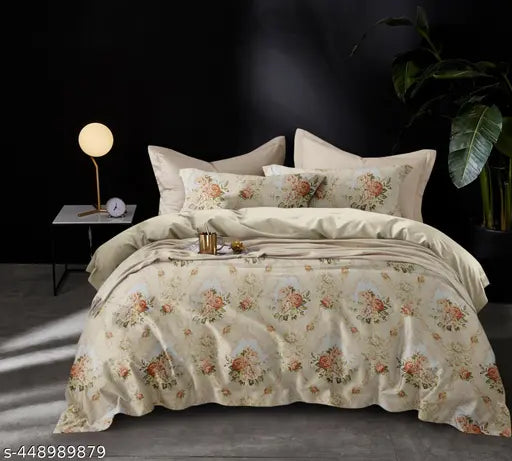 190 TC Cotton Double, King Printed Flat Bedsheet (Pack of 1+2 pillow cover)