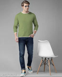 Green cotton blend long sleeve t-shirt for men by AOOSH, Men's plain full sleeve tee in solid color