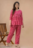 Pink premium rayon women's top & pant coord set, trendy pocket, comfy three-quarter sleeves