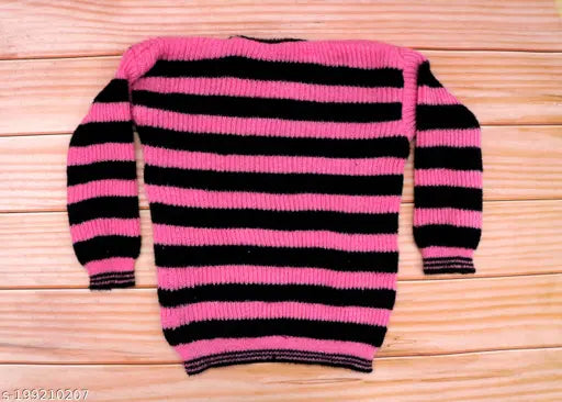 NAVMAV Unisex Winter Woolen Top Pullover Round Nack Striped Design with Attached Sticker Sweatshirt Top Sweater Keep worm & Comforte for Baby Girls & Baby Boys (2-4years)